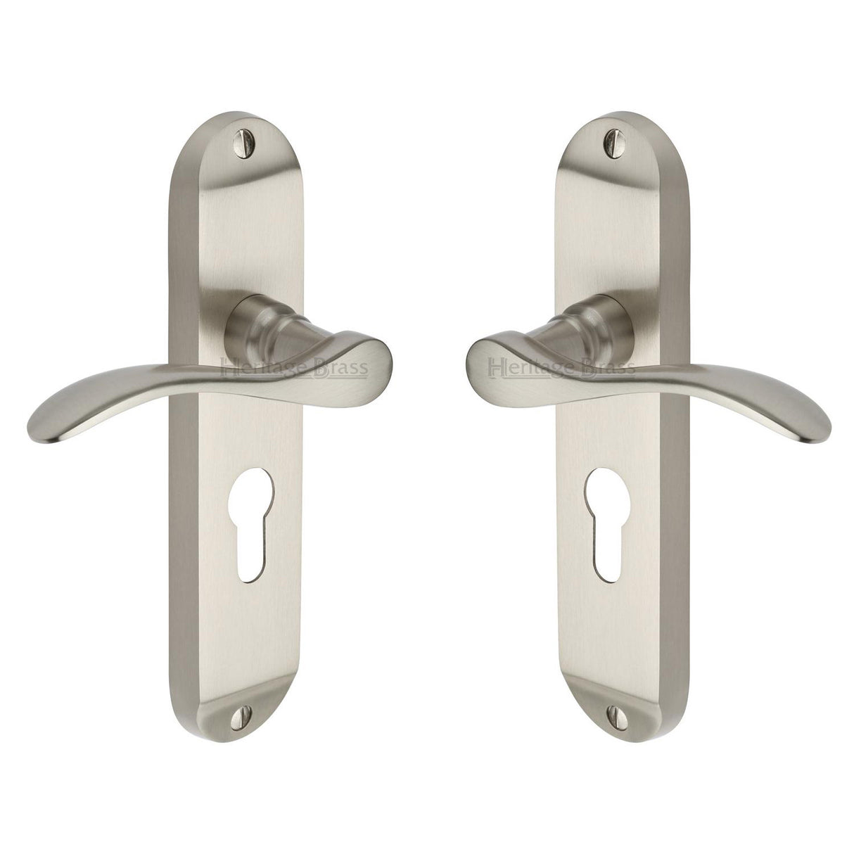 High quality image of the Heritage Brass Door Handle for Euro Profile Plate Maya Design Satin Nickel Finish
| Sku. may7648-sn | Discounted prices available from Trade Door Handles