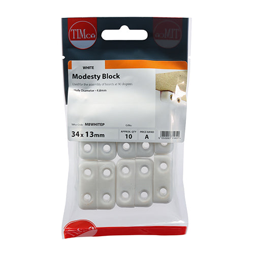 This is an image of Timco - Modesty Blocks - White 34 x 13 x 13 (10 Pieces TIMpac) MBWHITEP