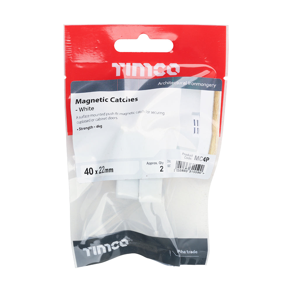 This is an image of Timco - Magnetic Catches - White 4kg - (2 PCS TIMpac) MC4P