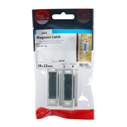 This is an image of Timco - Magnetic Catches - White 6kg - (2 PCS TIMpac) MC6P