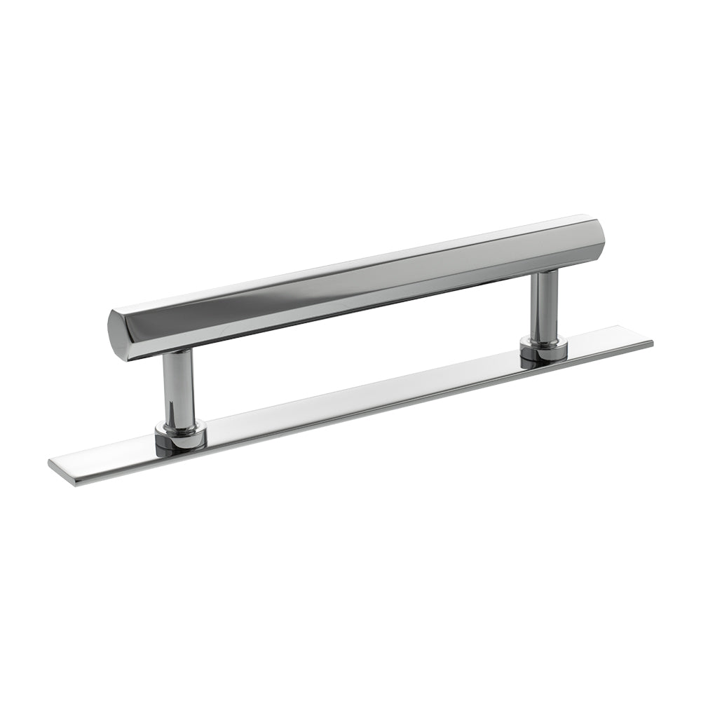 Quality image of Millhouse Brass Pennington Hexagonal T-Bar Cabinet Pull Handle on Backplate 128mm - Polished Chrome | Sku. mhchb17128pc | available from Trade Door Handles.
