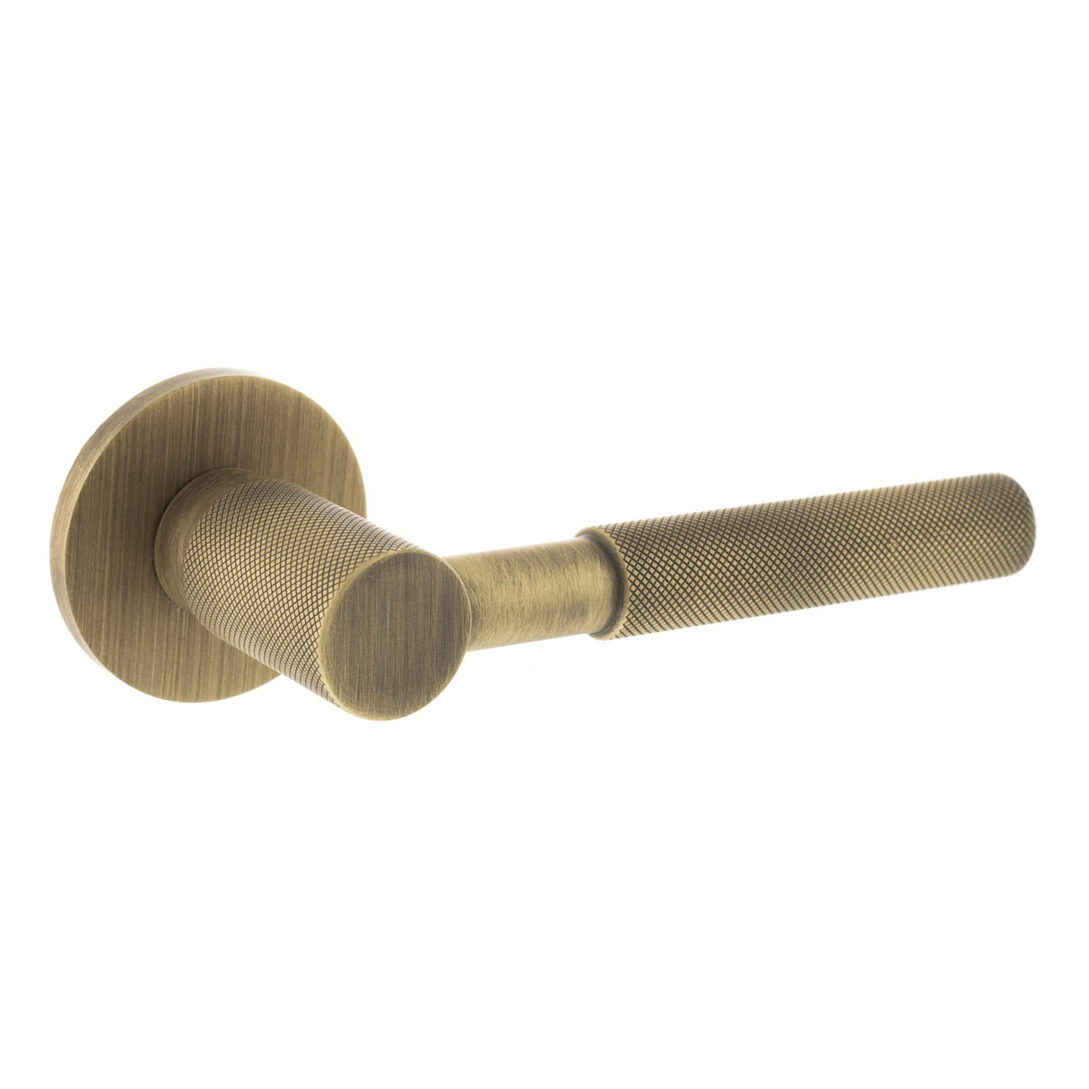 Quality image of Millhouse Brass Mason Knurled Lever Door Handle on 5mm Slimline Round Rose - Yester Bronze | Sku. mhsr500yb | available from Trade Door Handles.