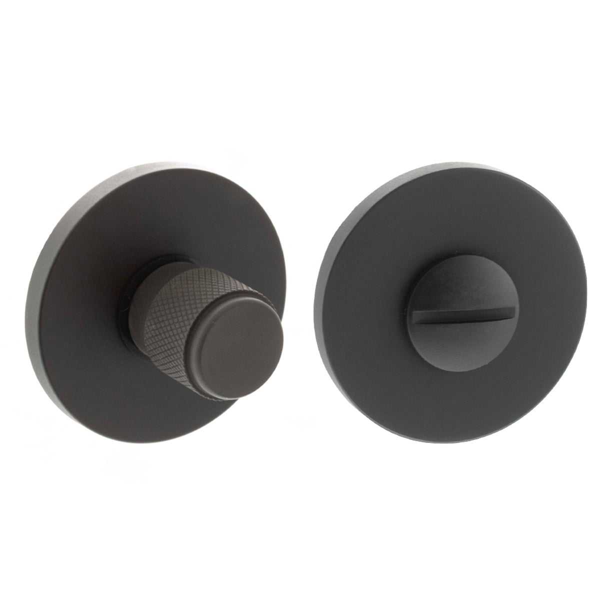 Quality image of Millhouse Brass Knurled WC Turn and Release on 5mm Slimline Round Rose - Urban Dark Bronze | Sku. mhsrkwcudb | available from Trade Door Handles.