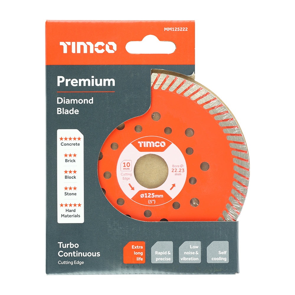 This is an image of Timco - Premium Diamond Blade - Turbo Continuous 125 x 22.2 (1 Each Box) MM125222