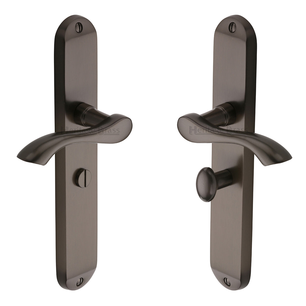 High quality image of the Heritage Brass Door Handle for Bathroom Algarve Long Design Matt Bronze Finish | Sku. mm7230-mb | Discounted prices available from Trade Door Handles