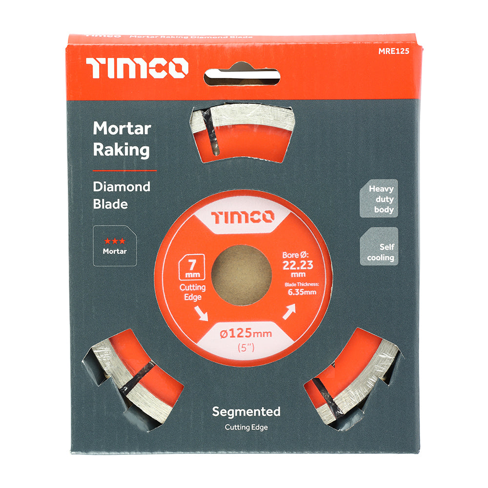 This is an image of Timco - Mortar Raking Diamond Blade - Segmented 125 x 22.2 (1 Each Box) MRE125