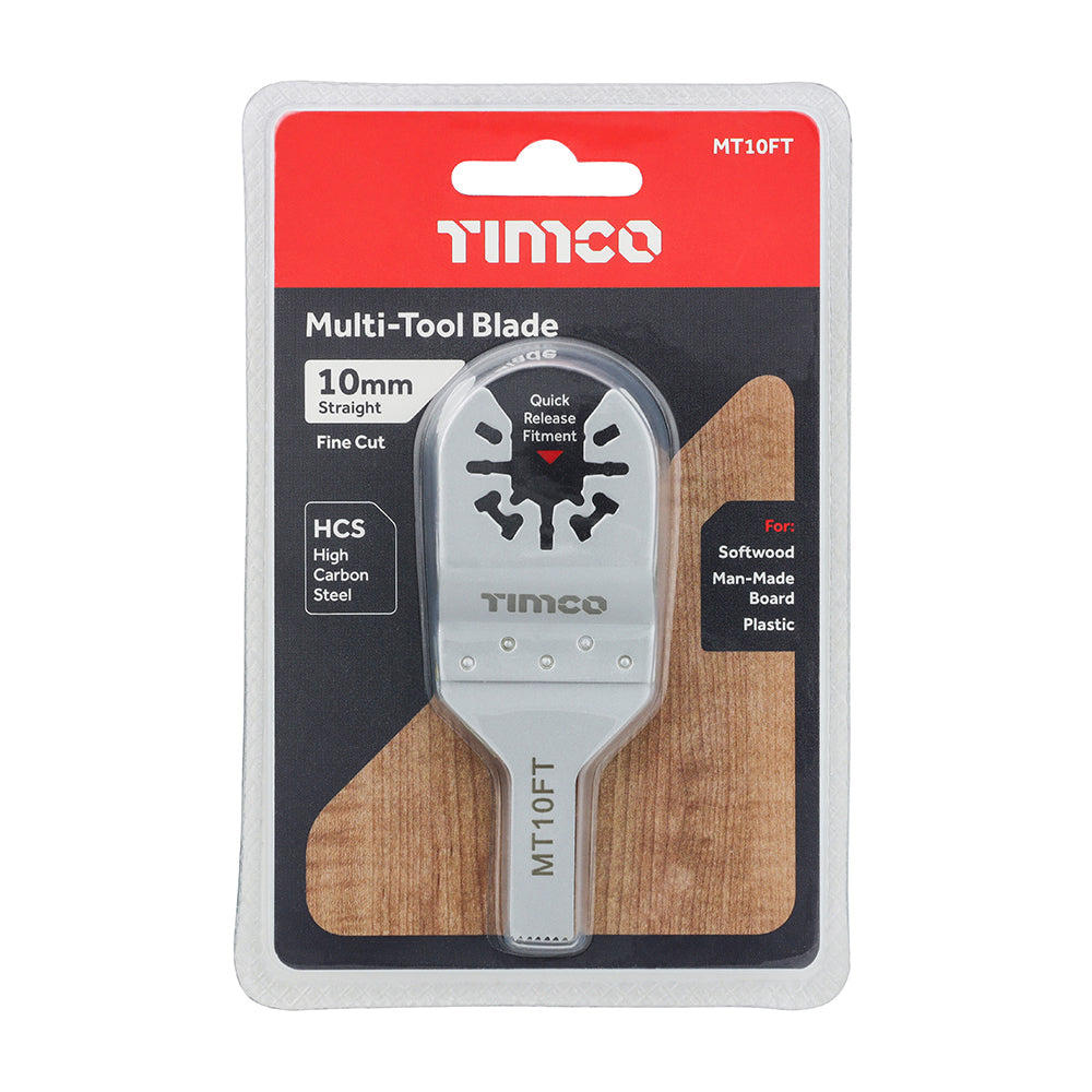 This is an image of Timco - Multi-Tool Blade - Straight Fine - For Wood 10mm (1 Each Blister Pack) MT10FT