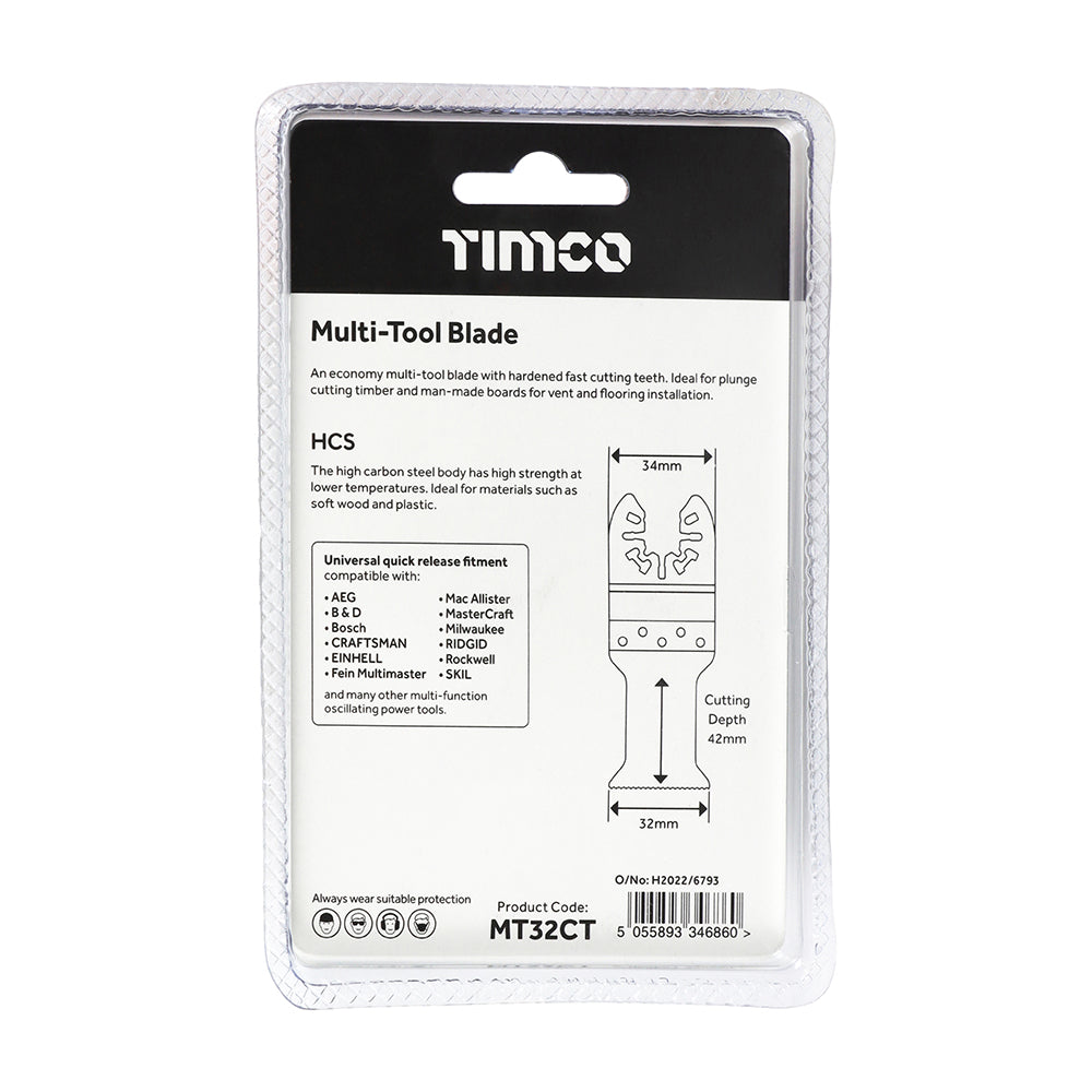 This is an image of Timco - Multi-Tool Blade - Straight Coarse - For Wood 32mm (1 Each Blister Pack) MT32CT