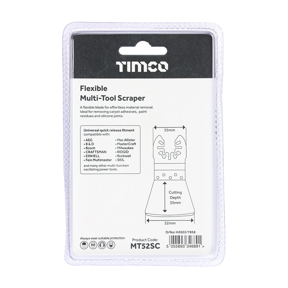 This is an image of Timco - Multi-Tool Blade - Flexible Scraper 52mm (1 Each Blister Pack) MT52SC