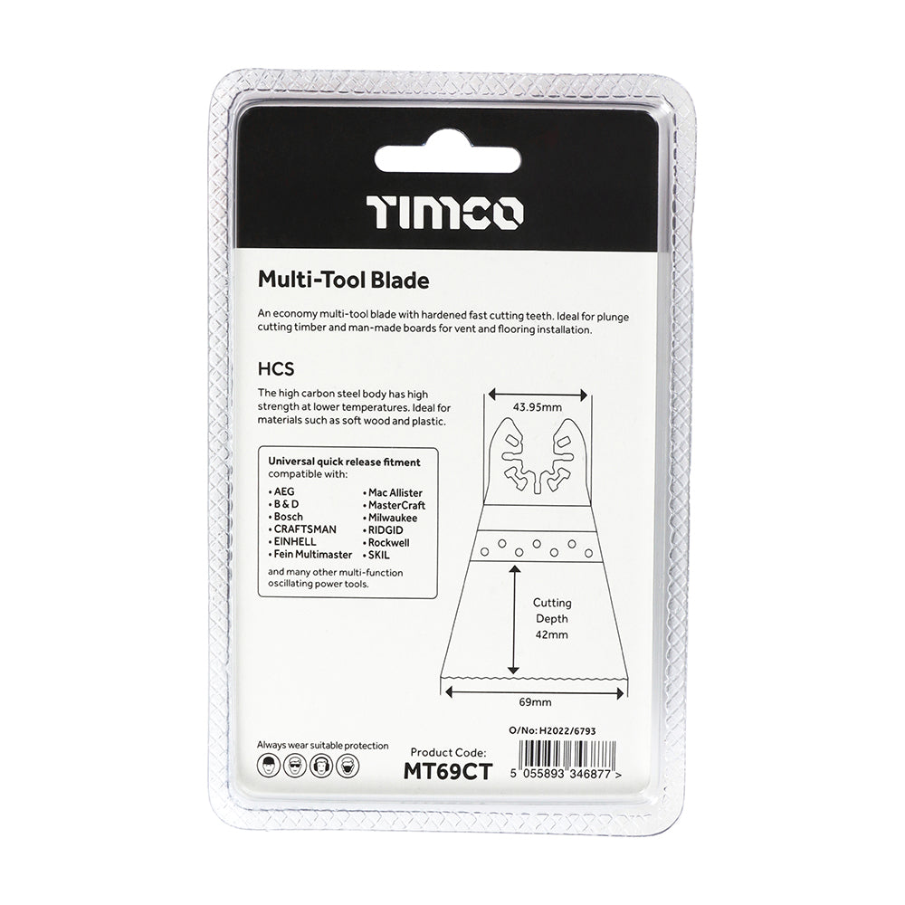 This is an image of Timco - Multi-Tool Blade - Straight Coarse - For Wood 69mm (1 Each Blister Pack) MT69CT