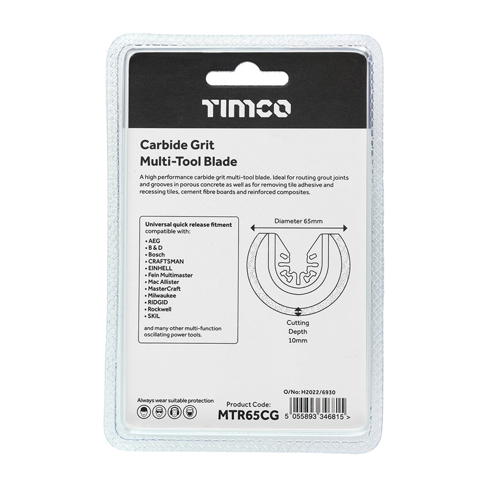 This is an image of Timco - Multi-Tool Blade - Radial Grit - For Tiles Dia.65mm (1 Each Blister Pack) MTR65CG
