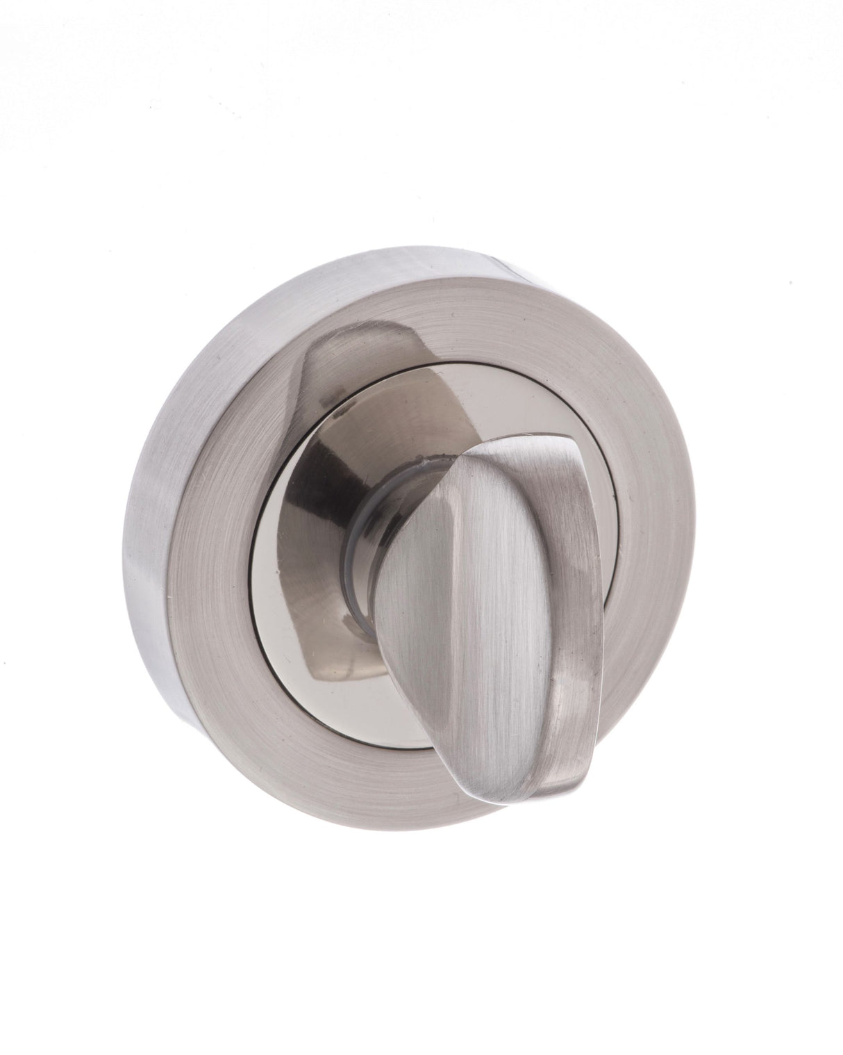 Quality image of Mediterranean WC Turn and Release on Round Rose - Satin Nickel/Polished Nickel | Sku. mwcsnnp | available from Trade Door Handles.