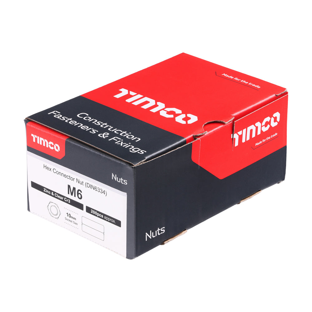 This is an image of Timco - Hex Connector Nuts - Zinc M6 - (200 PCS Box) NC6Z