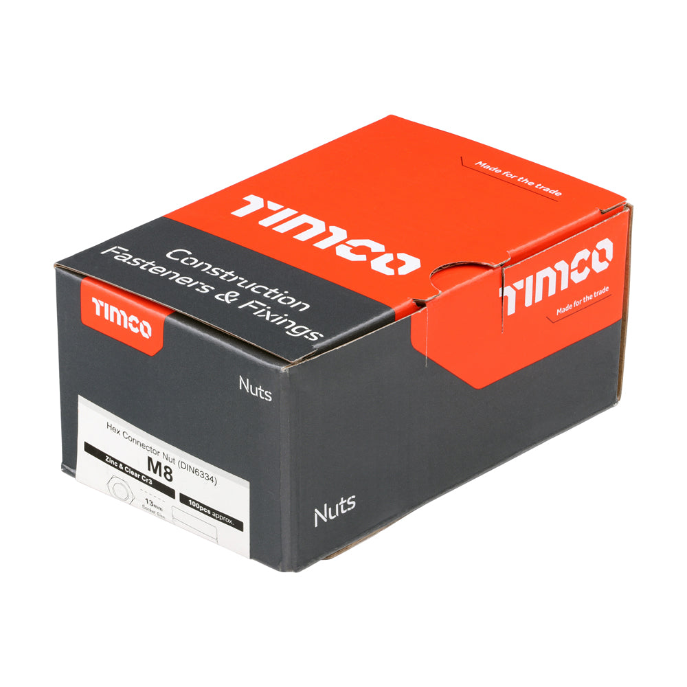 This is an image of Timco - Hex Connector Nuts - Zinc M8 - (100 PCS Box) NC8Z