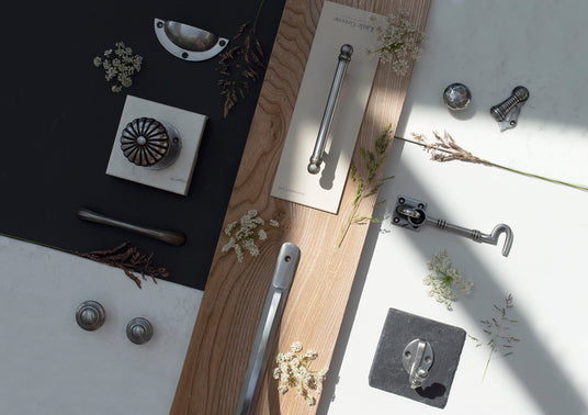 Image showing a range of ironmongery and hardware by From The Anvil in a Natural Smooth finish.  Available to order from Trade Door Handles in Kendal