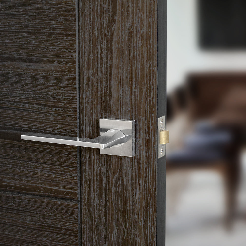 Quality image of Oro & Oro Sienna Lever Door Handle on Square Rose - Satin Chrome | Sku. o9215esc | available from Trade Door Handles.