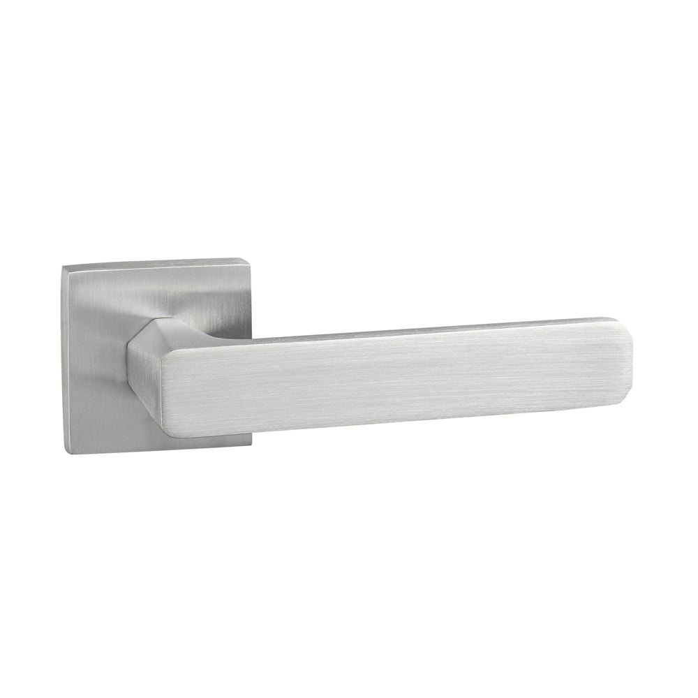 Quality image of Oro & Oro Galassia Lever Door Handle on Square Rose - Satin Chrome | Sku. o10815esc | available from Trade Door Handles.