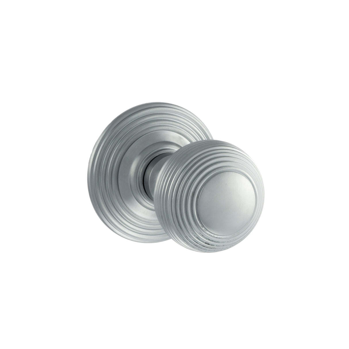 Quality image of Old English Ripon Solid Brass Reeded Mortice Knob on Concealed Fix Rose - Satin Chrome | Sku. oe50rmksc | available from Trade Door Handles.