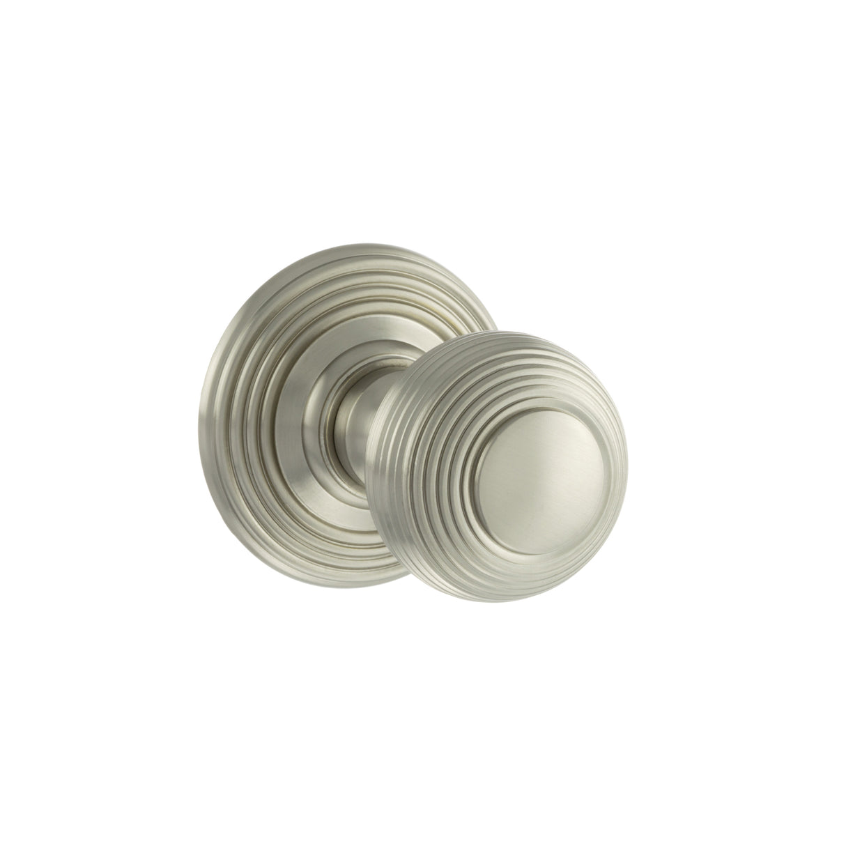 Quality image of Old English Ripon Solid Brass Reeded Mortice Knob on Concealed Fix Rose - Satin Nickel | Sku. oe50rmksn | available from Trade Door Handles.