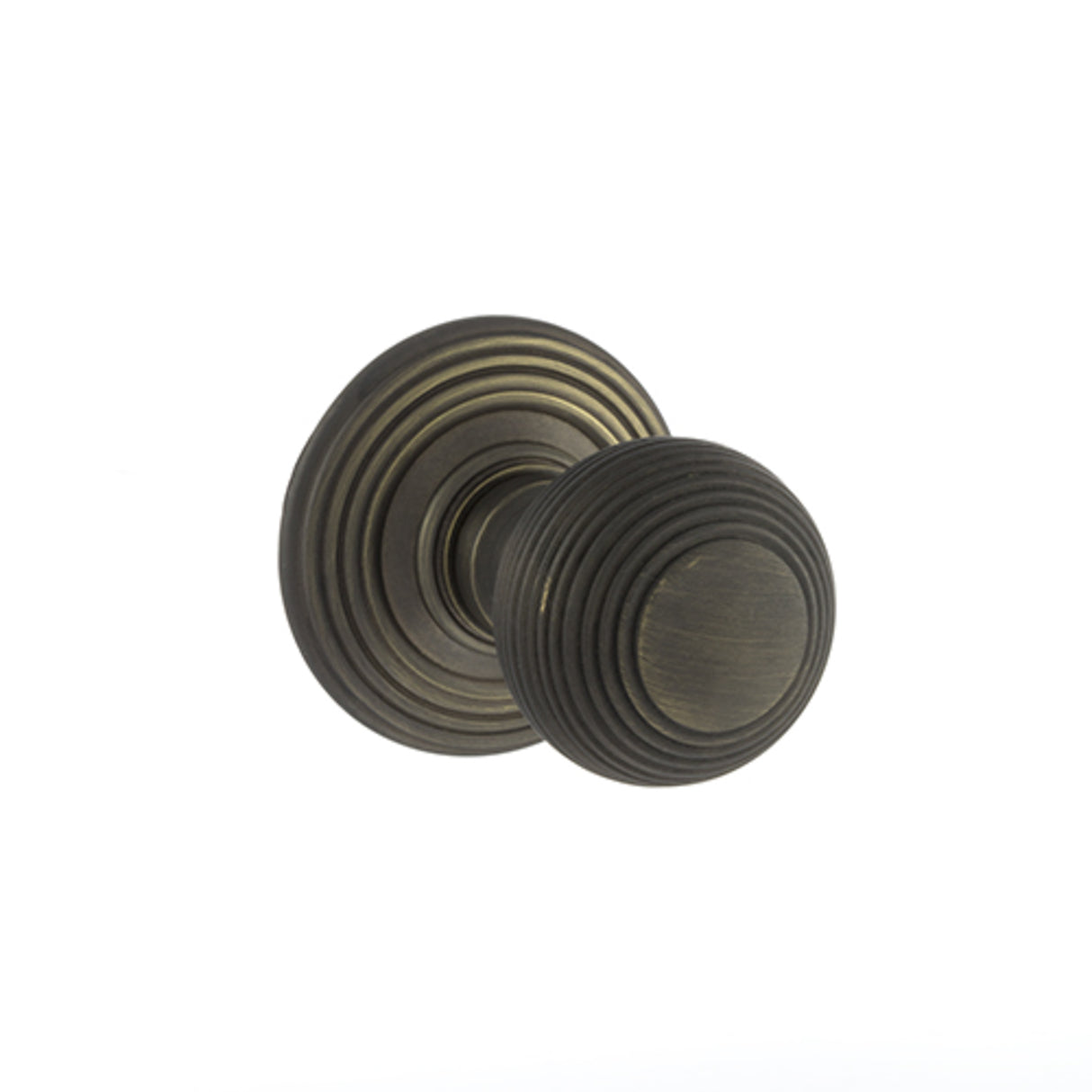 Quality image of Old English Ripon Solid Brass Reeded Mortice Knob on Concealed Fix Rose - Urban Bronze | Sku. oe50rmkub | available from Trade Door Handles.