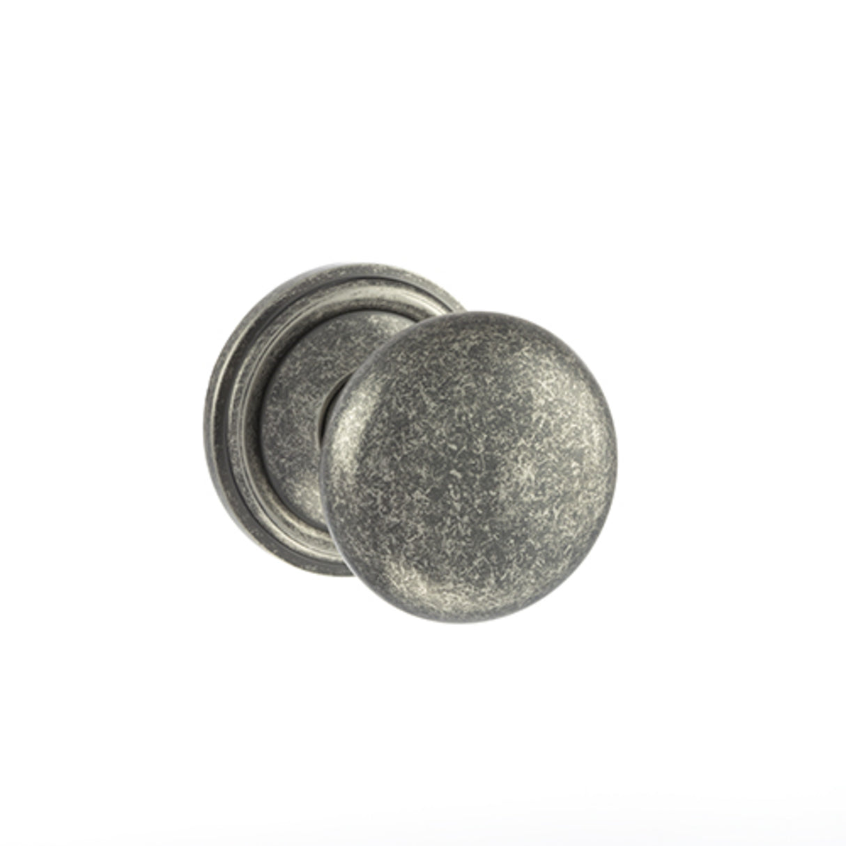 Quality image of Old English Harrogate Solid Brass Mushroom Mortice Knob on Concealed Fix Rose - Distressed Silver | Sku. oe58mmkds | available from Trade Door Handles.