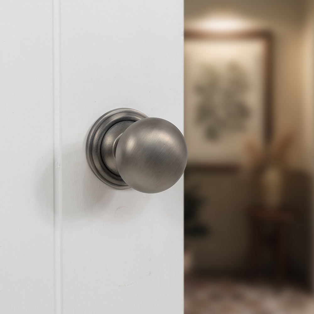Quality image of Old English Harrogate Solid Brass Mushroom Mortice Knob on Concealed Fix Rose - Matt Gun Metal | Sku. oe58mmkmbn | available from Trade Door Handles.