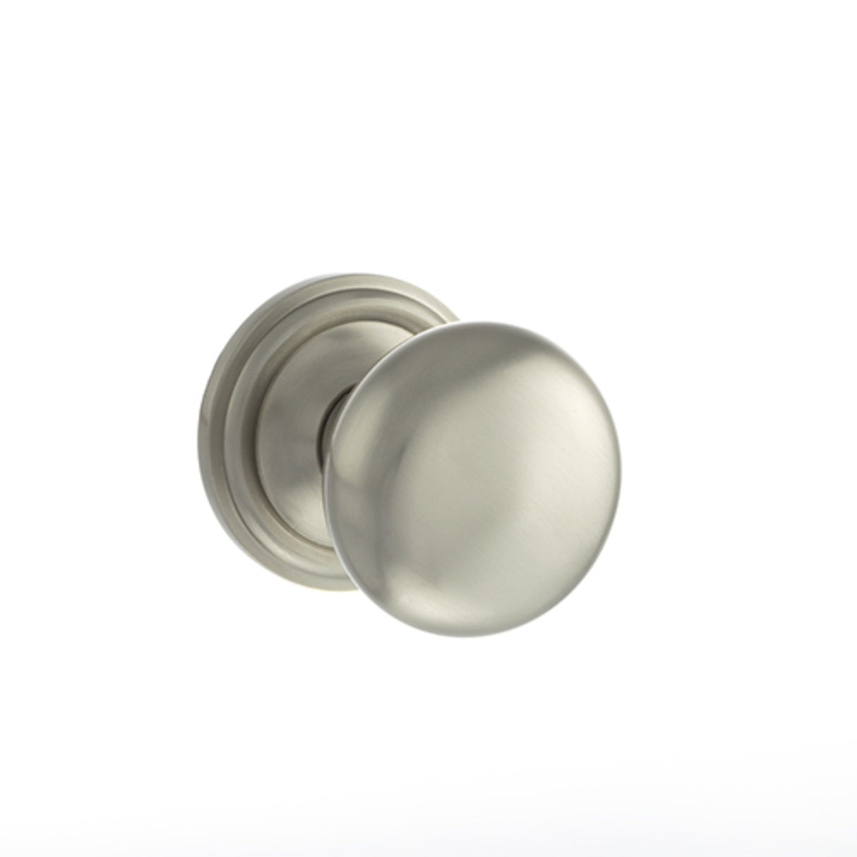 Quality image of Old English Harrogate Solid Brass Mushroom Mortice Knob on Concealed Fix Rose - Satin Nickel | Sku. oe58mmksn | available from Trade Door Handles.