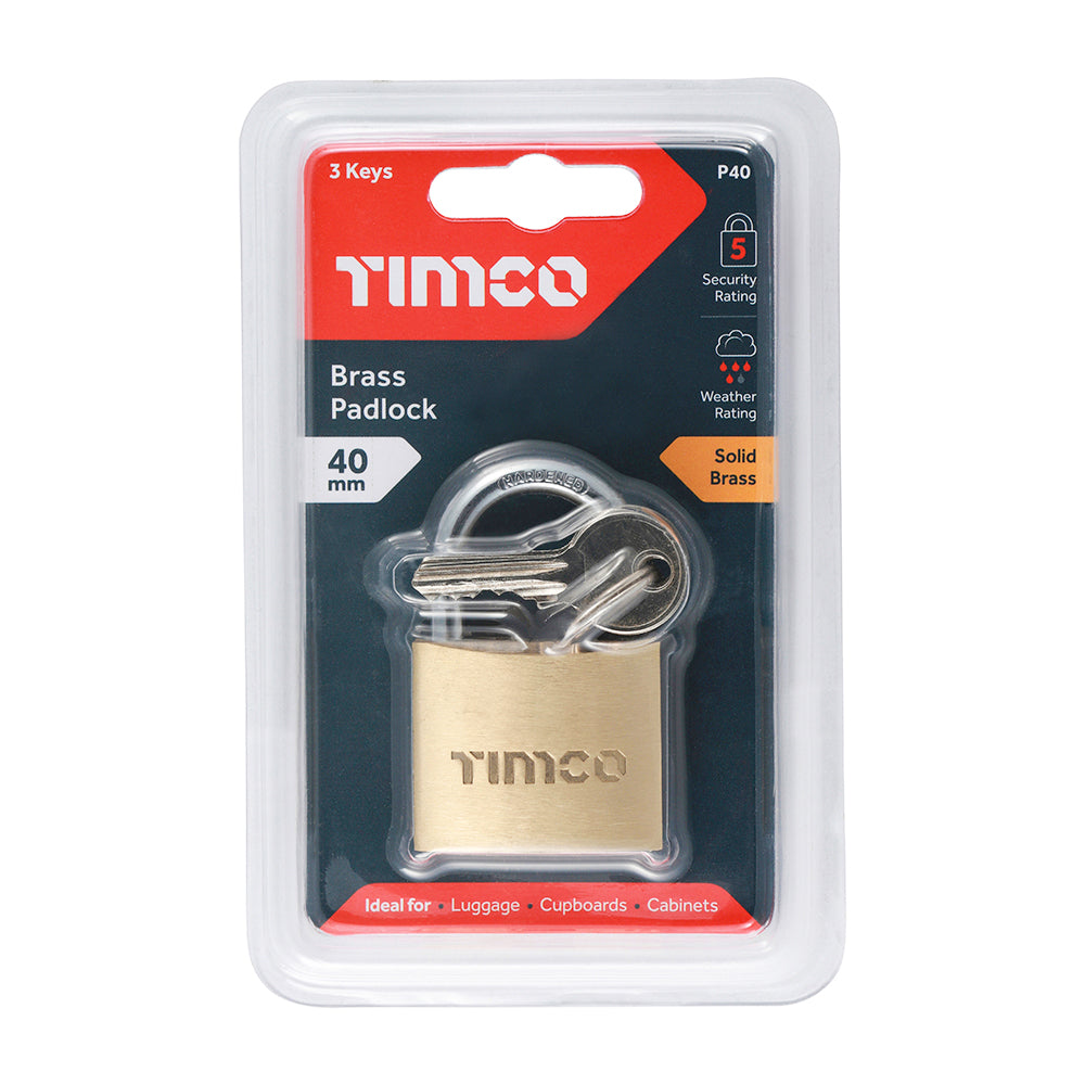 This is an image of Timco - Brass Padlock 40mm (1 Each Backing Card) P40