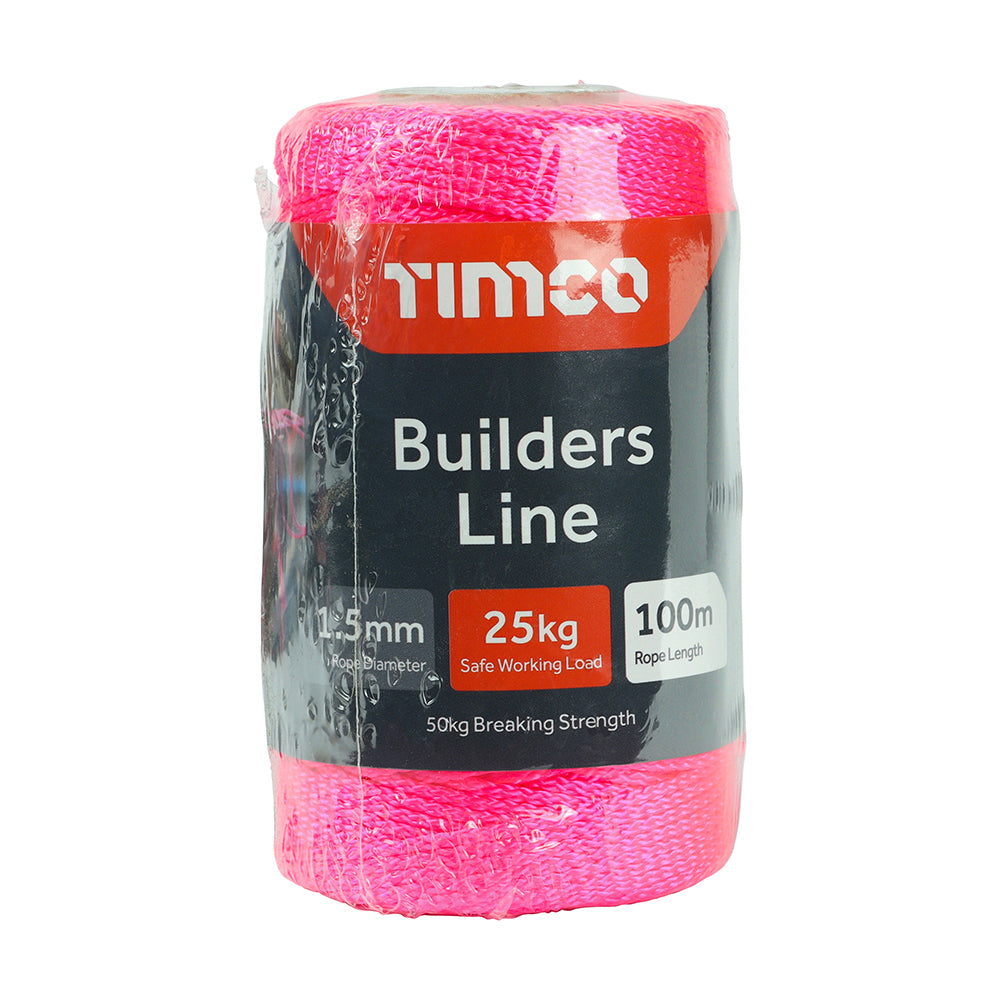 This is an image of Timco - Builders Line - Pink - Tube 1.5mm x 100m (1 Each Unit) PBL100T