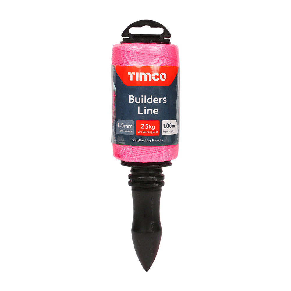 This is an image of Timco - Builders Line - Pink - Winder 1.5mm x 100m (1 Each Unit) PBL100W