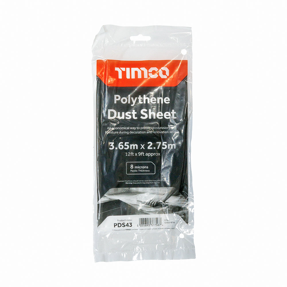 This is an image of Timco - Polythene Dust Sheet 3.65m x 2.75m (1 Each Bag) PDS43