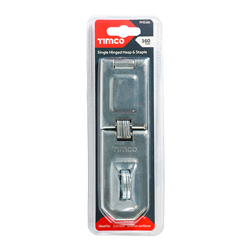 This is an image of Timco - Single Hinged Hasp & Staple - Zinc 160mm (1 Each Blister Pack) PHS160