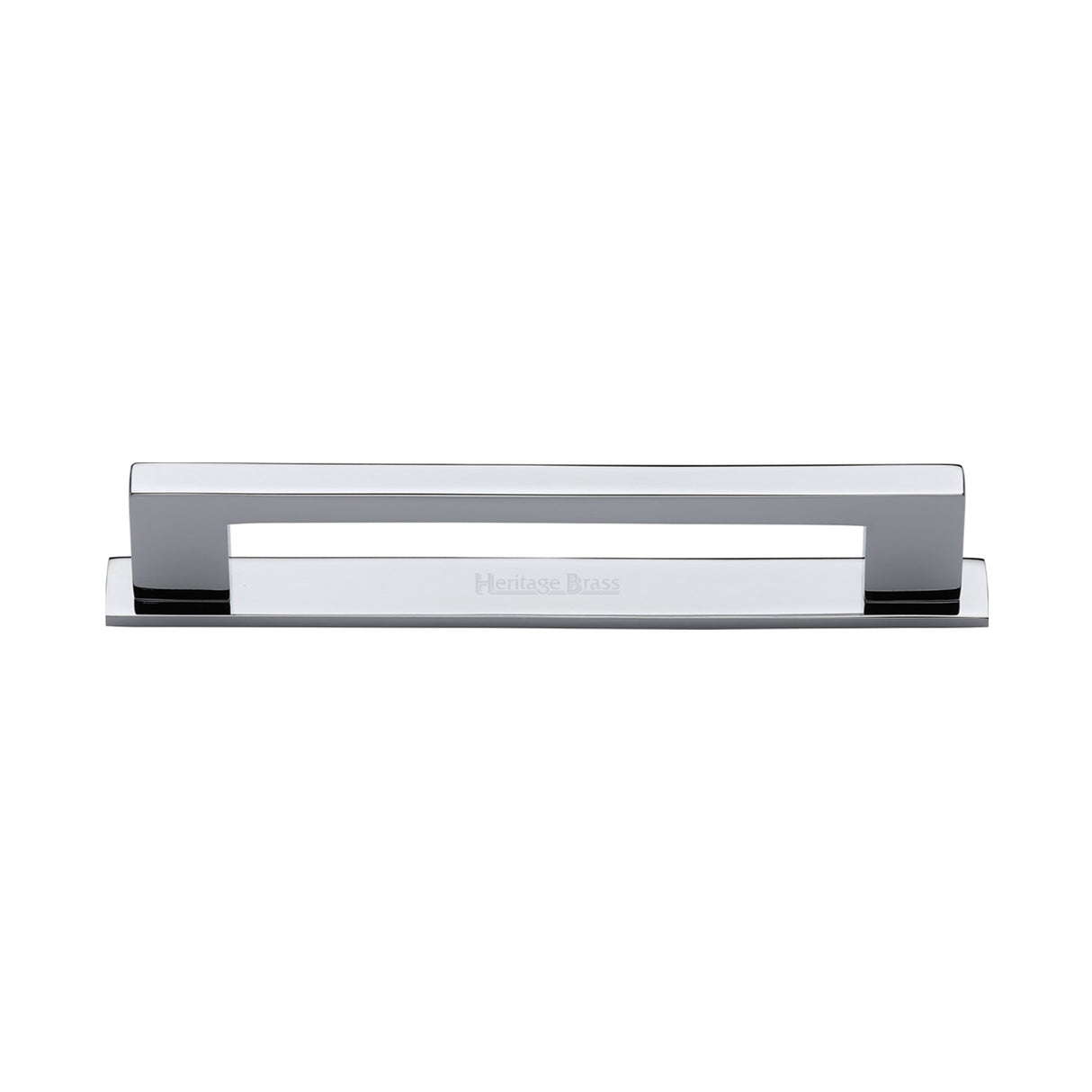 High quality image of the Heritage Brass Cabinet Pull Metro Design with Plate 128mm CTC Polished Chrome Finish | Sku. pl0337-128-pc | Discounted prices available from Trade Door Handles