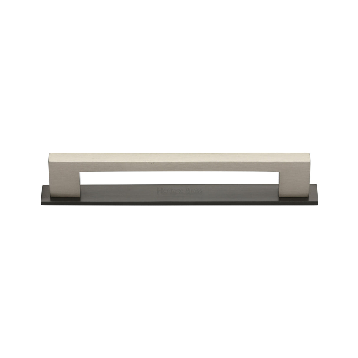 High quality image of the Heritage Brass Cabinet Pull Metro Design with Plate 96mm CTC Matt Bronze/Satin Nickel Finish | Sku. pl0337-96-bsn | Discounted prices available from Trade Door Handles
