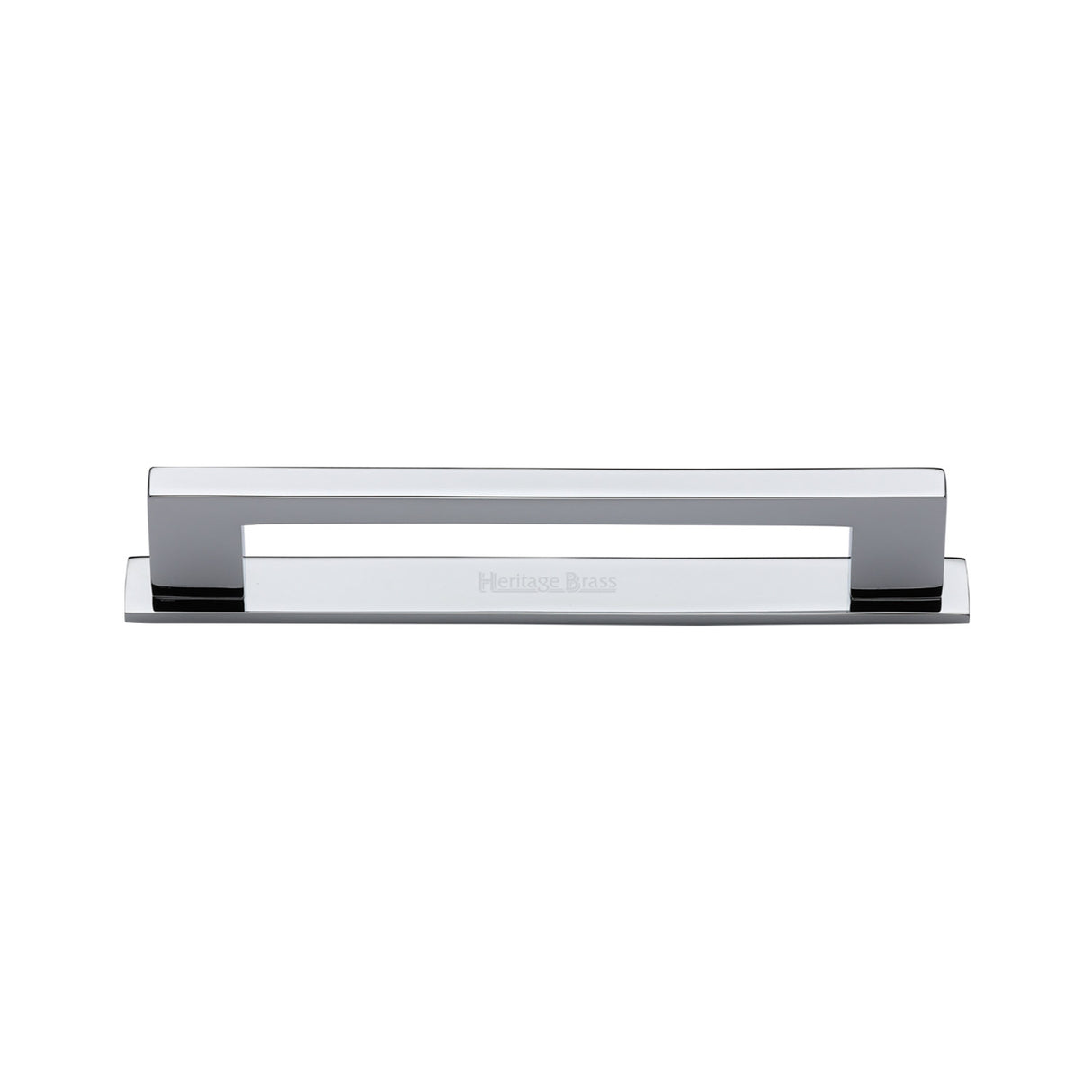 High quality image of the Heritage Brass Cabinet Pull Metro Design with Plate 96mm CTC Polished Chrome Finish | Sku. pl0337-96-pc | Discounted prices available from Trade Door Handles