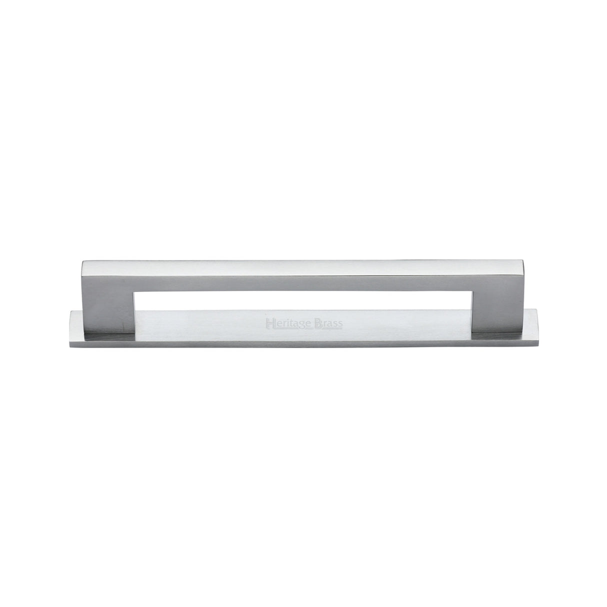 High quality image of the Heritage Brass Cabinet Pull Metro Design with Plate 96mm CTC Satin Chrome Finish | Sku. pl0337-96-sc | Discounted prices available from Trade Door Handles