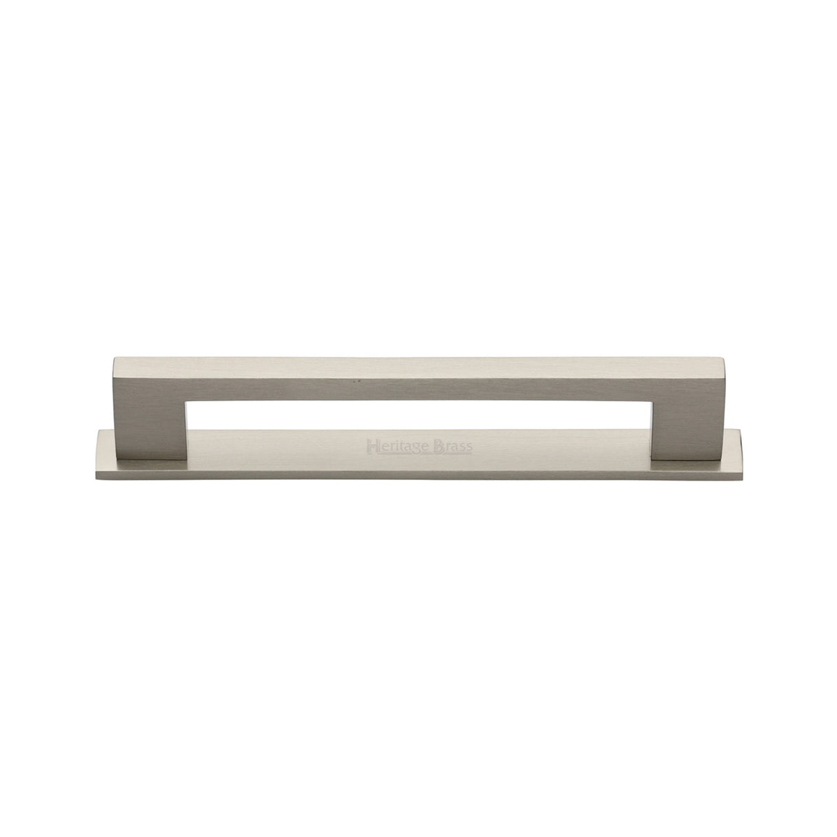 High quality image of the Heritage Brass Cabinet Pull Metro Design with Plate 96mm CTC Satin Nickel Finish | Sku. pl0337-96-sn | Discounted prices available from Trade Door Handles