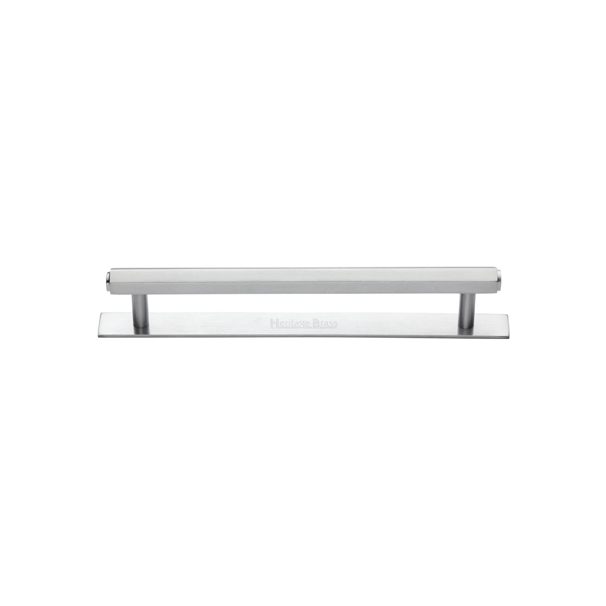 High quality image of the Heritage Brass Cabinet Pull Hexagonal Design with Plate 96mm CTC Satin Chrome Finish | Sku. pl4422-96-sc | Discounted prices available from Trade Door Handles