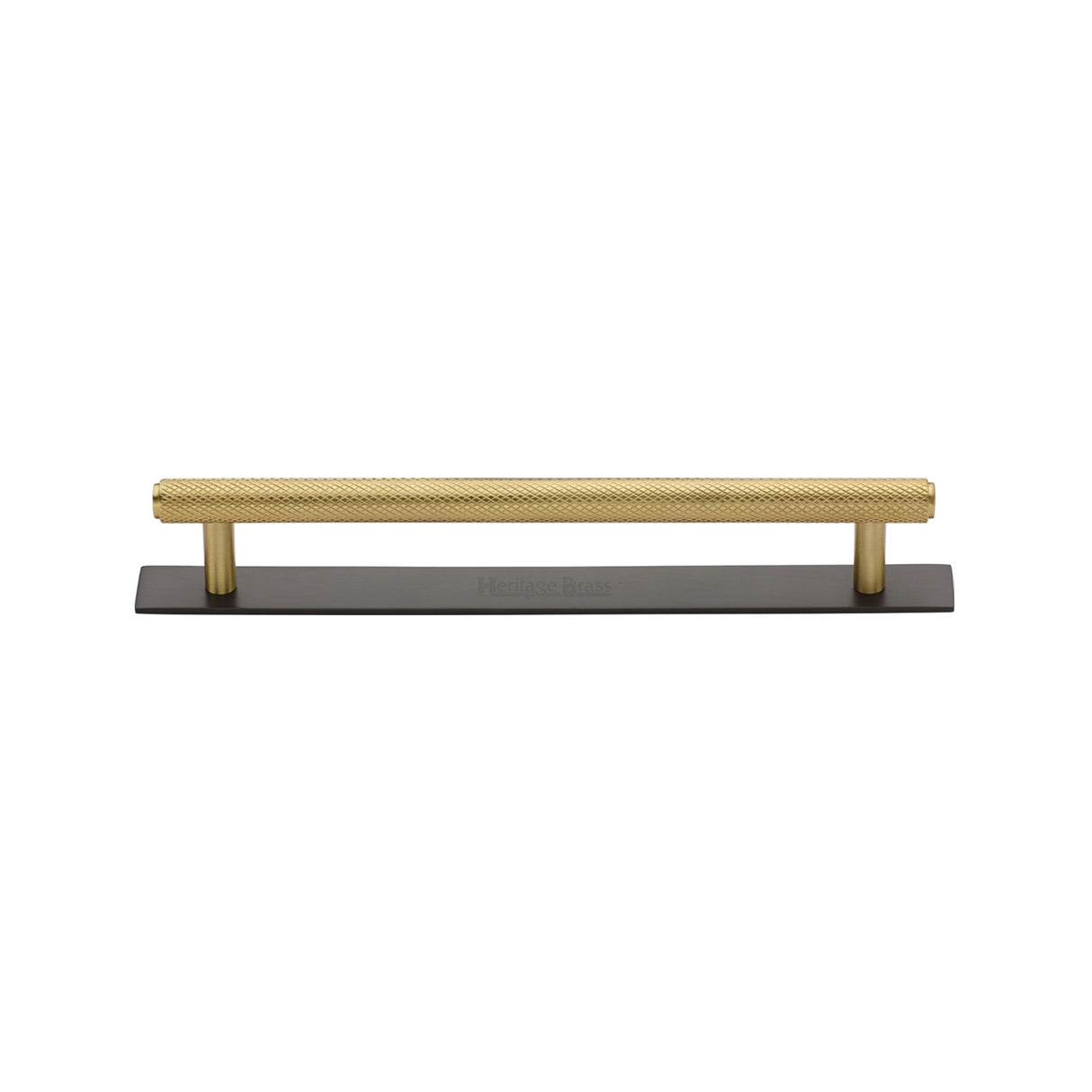 High quality image of the Heritage Brass Cabinet Pull Knurled Design with Plate 128mm CTC Matt Bronze/Satin Brass Finish | Sku. pl4458-128-bsb | Discounted prices available from Trade Door Handles