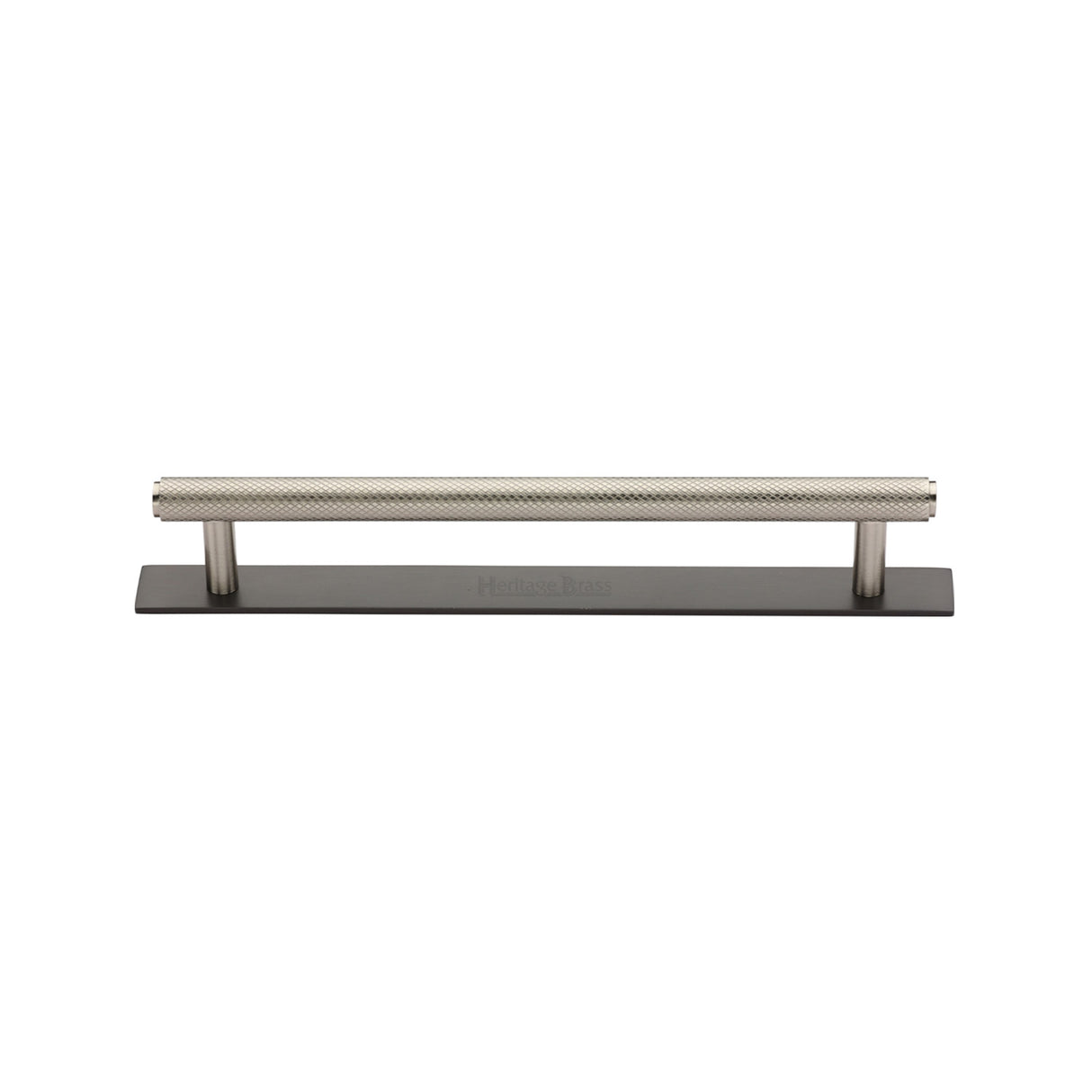 High quality image of the Heritage Brass Cabinet Pull Knurled Design with Plate 128mm CTC Matt Bronze/Satin Nickel Finish | Sku. pl4458-128-bsn | Discounted prices available from Trade Door Handles