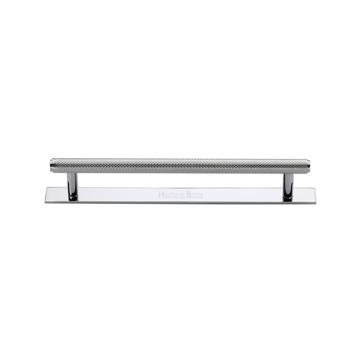 High quality image of the Heritage Brass Cabinet Pull Knurled Design with Plate 128mm CTC Polished Chrome Finish | Sku. pl4458-128-pc | Discounted prices available from Trade Door Handles