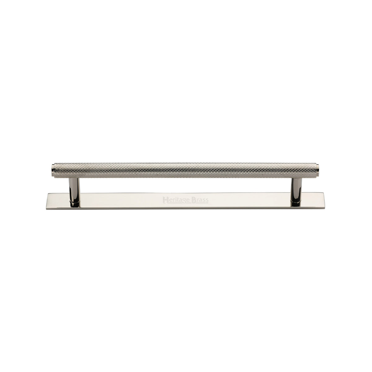 High quality image of the Heritage Brass Cabinet Pull Knurled Design with Plate 128mm CTC Polished Nickel Finish | Sku. pl4458-128-pnf | Discounted prices available from Trade Door Handles