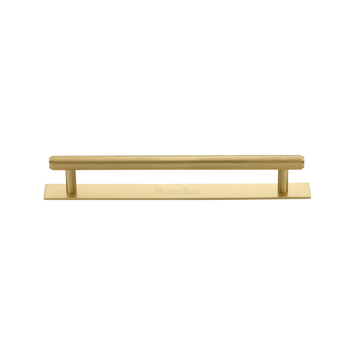 High quality image of the Heritage Brass Cabinet Pull Knurled Design with Plate 128mm CTC Satin Brass Finish | Sku. pl4458-128-sb | Discounted prices available from Trade Door Handles