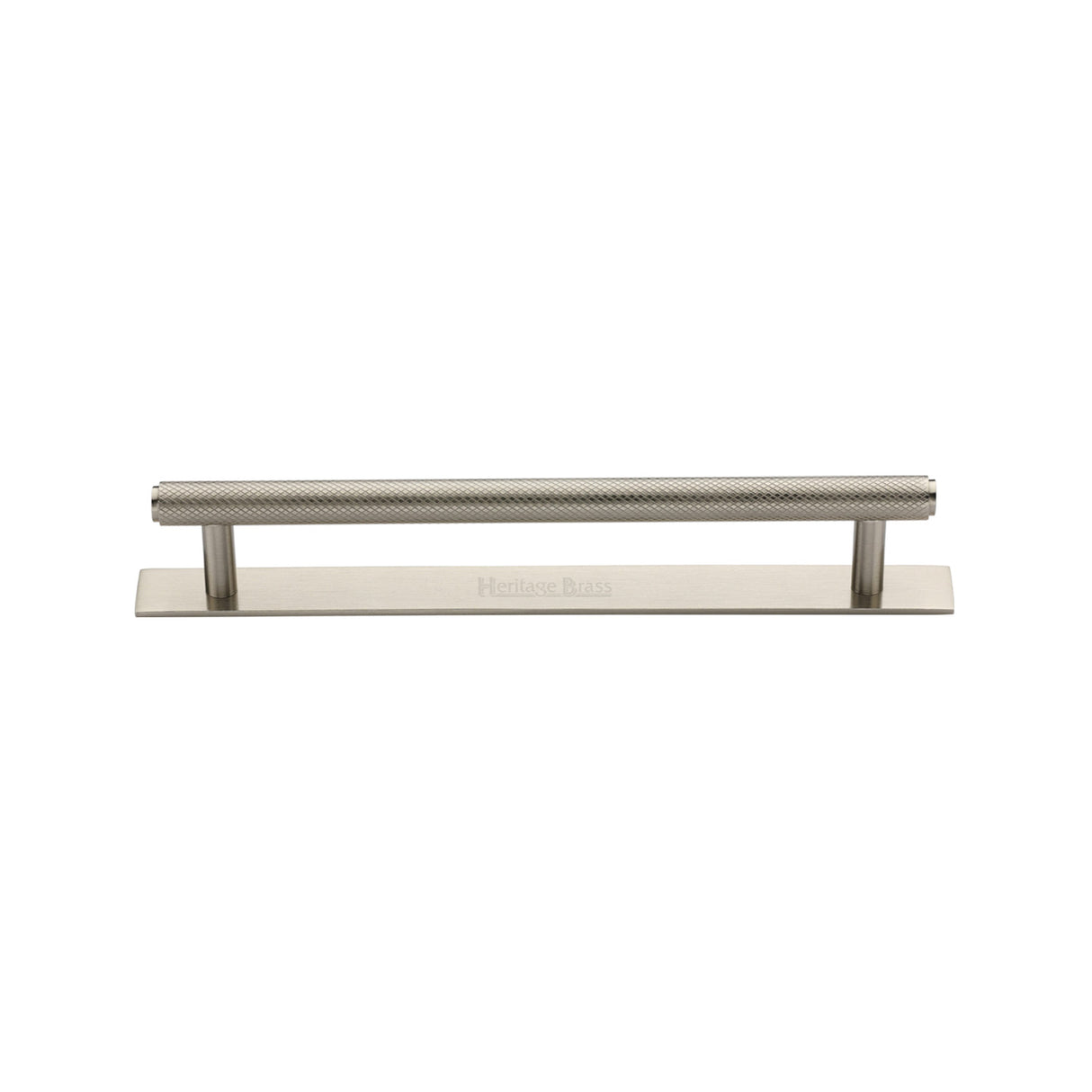 High quality image of the Heritage Brass Cabinet Pull Knurled Design with Plate 128mm CTC Satin Nickel Finish | Sku. pl4458-128-sn | Discounted prices available from Trade Door Handles