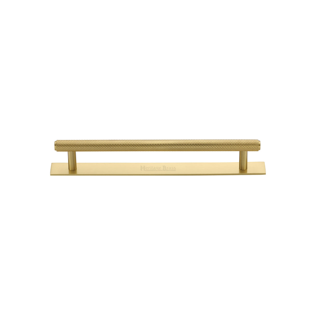 High quality image of the Heritage Brass Cabinet Pull Knurled Design with Plate 96mm CTC Satin Brass Finish | Sku. pl4458-96-sb | Discounted prices available from Trade Door Handles