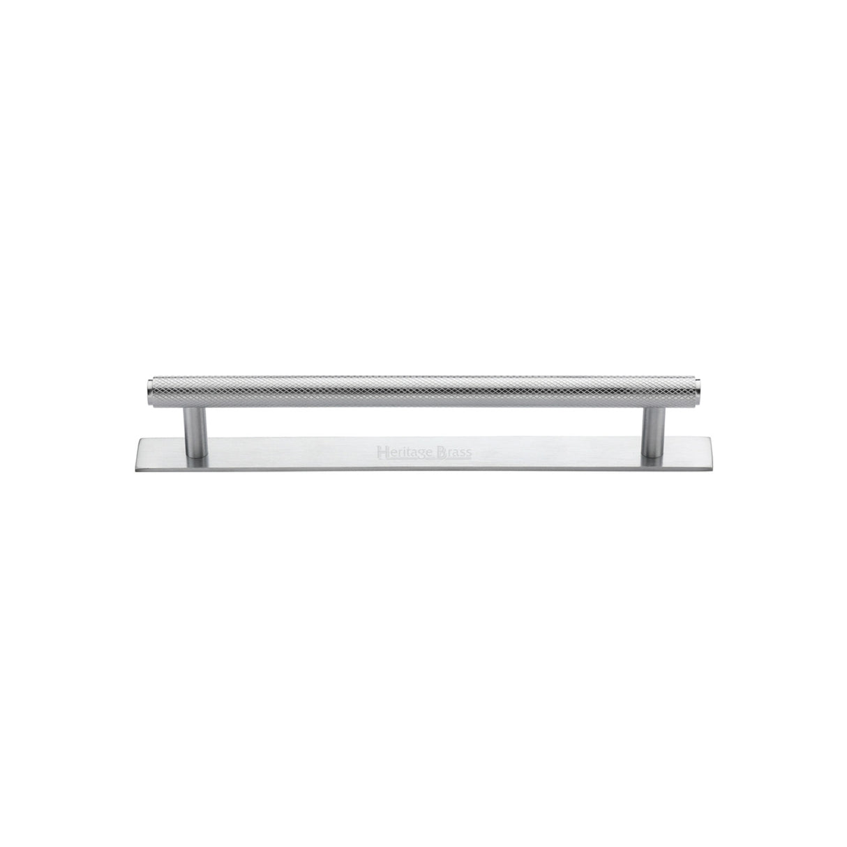 High quality image of the Heritage Brass Cabinet Pull Knurled Design with Plate 96mm CTC Satin Chrome Finish | Sku. pl4458-96-sc | Discounted prices available from Trade Door Handles