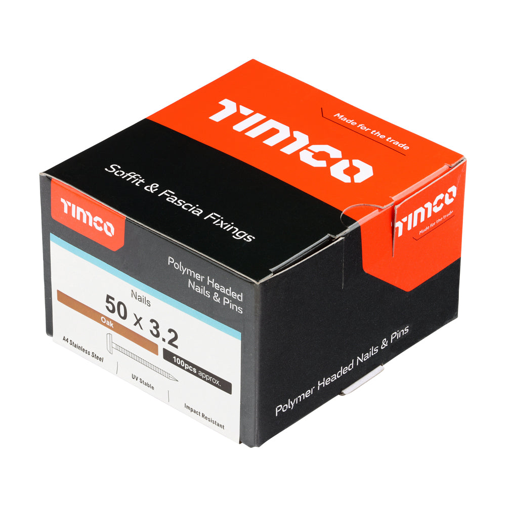This is an image of Timco - Polymer Headed Nails - A4 Stainless Steel - Oak 50mm (100 PCS Box) PN50O