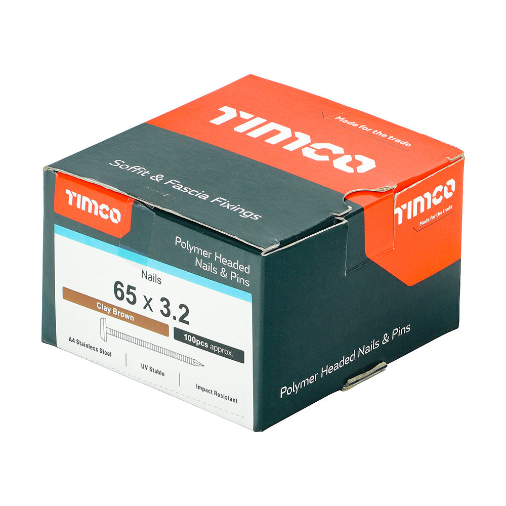 This is an image of Timco - Polymer Headed Nails - A4 Stainless Steel - Clay Brown 65mm (100 PCS Box) PN65CB