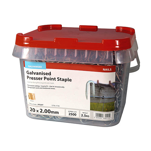 This is an image of Timco - Presser Point Staples - Galvanised 20 x 2.00mm (2.5 Kg TIMtub) PPS20T