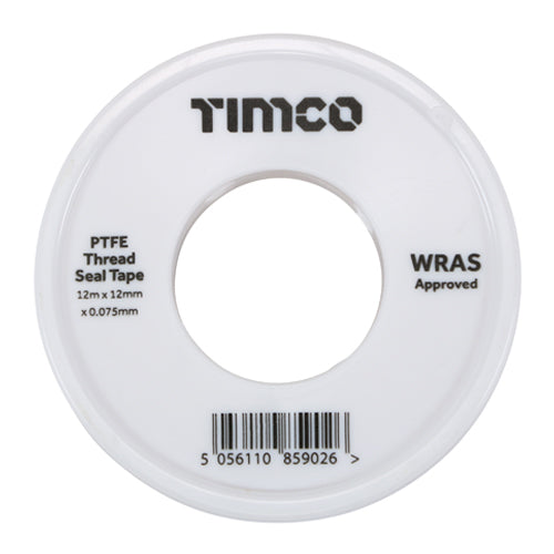 This is an image of Timco - PTFE Thread Seal Tape 12m x 12mm (10 PCS Roll Pack) PCSPTFE10